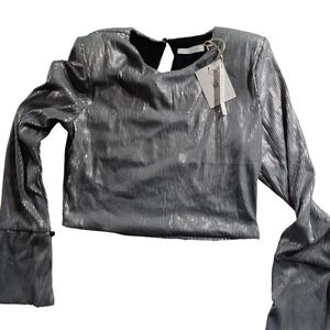 Milio Milano Blouse Womens Large Silver Sequin Long Sleeve Party Top Italy 12751
